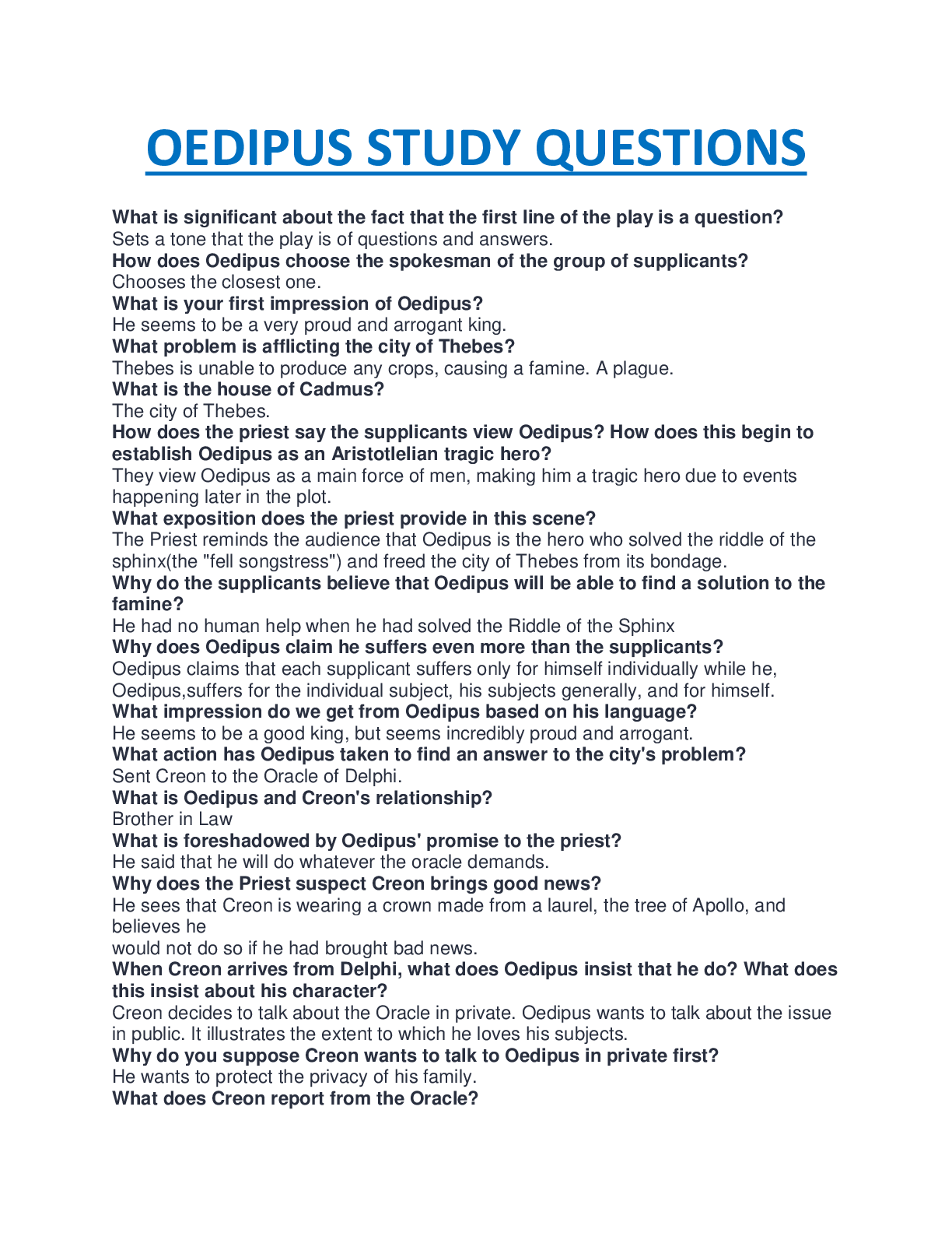 Preview image for OEDIPUS STUDY QUESTIONS WITH ALL CORRECT AND VERIFIED ANSWERS.